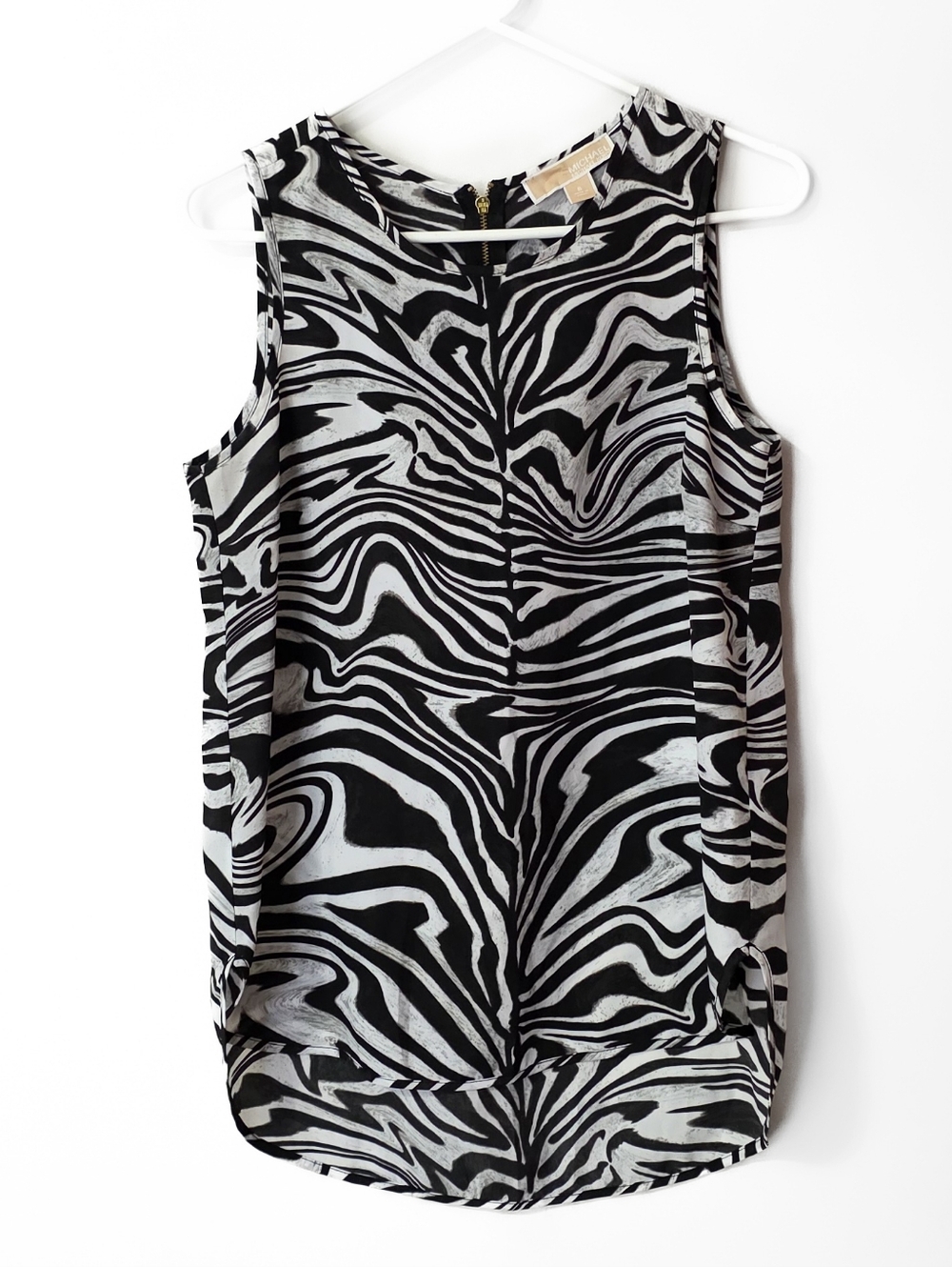 Michael Kors Sleeveless Zebra Print Blouse - Black & White Size Small